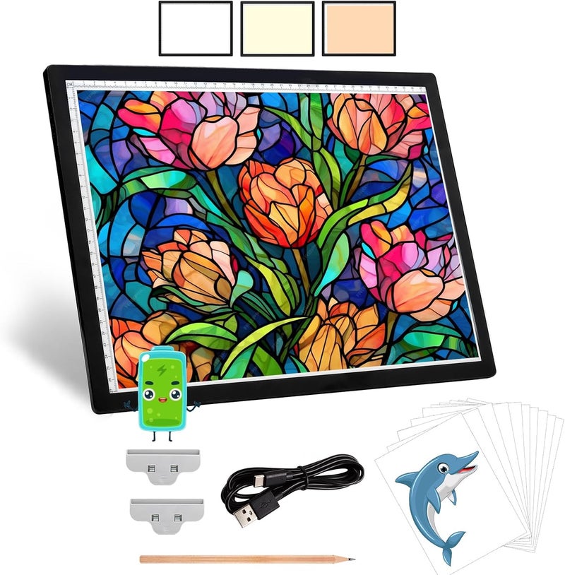 KEIWRLIGHT Rechargeable A3 Light Table - Wireless Battery Light Box for Tracing 3 Colors 6 Levels Brightness Stepless Light Board, A3 Light Pad for Diamond Painting Tatto Drawing Artists Kids Adults - Image 1